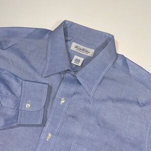 Brooks Brothers Mens 16.5 35 Non-Iron Dress Shirt Blue Cotton Long Sleeve Solid